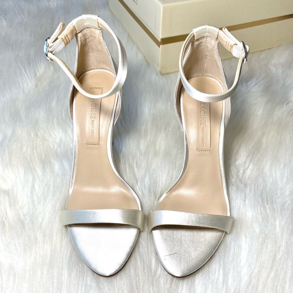 Vince Camuto Heels Wedding Diamond Embellished Ankle Strap Satin Formal Open Toe - Picture 8 of 12